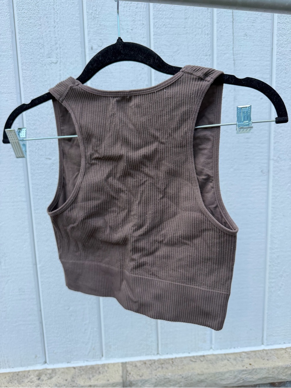 Garage Brown Ribbed V-Neck Crop Top / Sports Bra - Size XS not padded soft knit - Picture 6 of 7